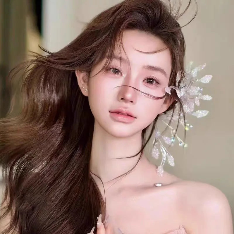 Bridal Jewelry Handmade Hair Pin Clip Silver Color Hairpin For Bride Women Prom Party Dinner Leaf Head Piece Wedding Accessories
