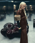 High Quality Brown Khaki Color Women Long Sleeve Sexy Mesh Bodycon Long Maxi Dress Runway Fashion Celebrate Evening Dress