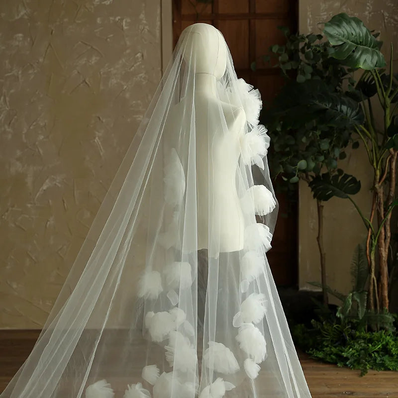 White Long Bridal Veil Flower Lace Wedding Veils For Evening Party Dress Women Girl Hair Accessories Brides Jewelry
