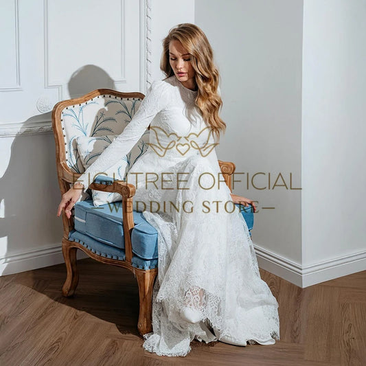 White Mermaid Wedding Dresses 2025 O Neck Long Sleeves Lace Bridal Dress Boho Beach Wedding Prom Ball Gowns Customized