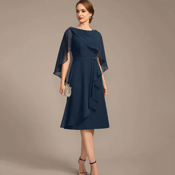 Customized Mother of Dresses Crystal Vintage A Line Evening Gowns Knee Length Elegant Bride Party Dress robes invitée mariage picture color