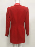 Modphy Women Fashion Double Breasted Red Blazer Coat Notched Neck Long Sleeves Female Outerwear Chic Lady Outfits