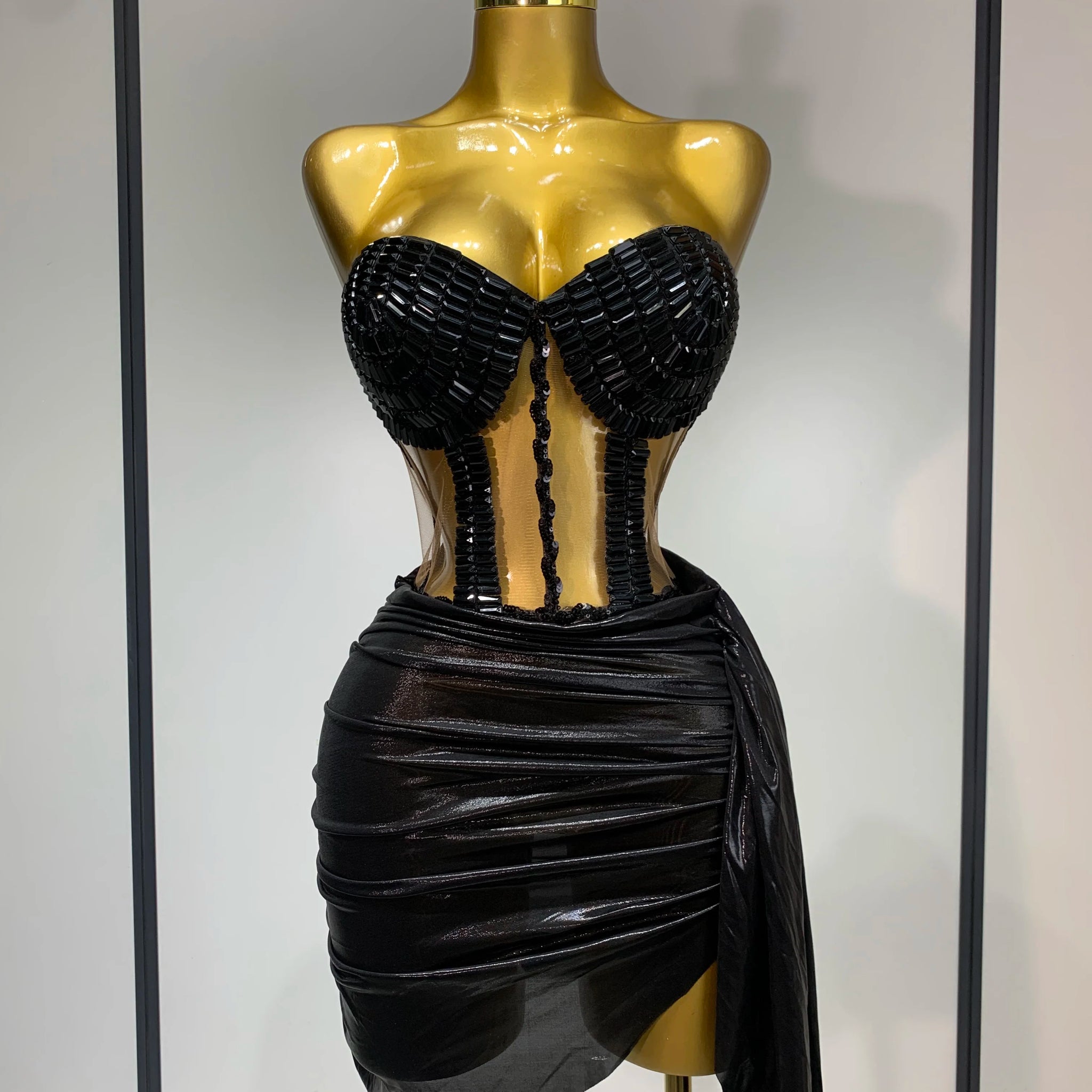 Sexy Fashion Black Rhinestones Two piece Set Women Celebrate Evening Birthday Party Dance Show Stage Performance Costume black