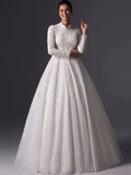 Customized High Neck A-line Muslim Wedding Dress Long Sleeve Lace Applique Bridal Dress Vintage Vestidos De Novia 2025