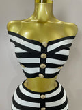 Sexy Off Shoulder Striped Button Two Piece Mini Bandage Set Women Celebrity Designer Evening Party Luxury Birthday Outfit