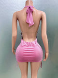 Women Sexy Halter Crystal Bodycon Mini Dress Celebrate Nightclub Party Performance Birthday Photo Shoot Dress