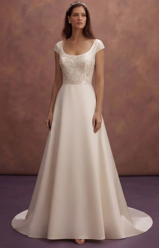 Scoop Neck Satin Wedding Dresses with Timeless Appeal