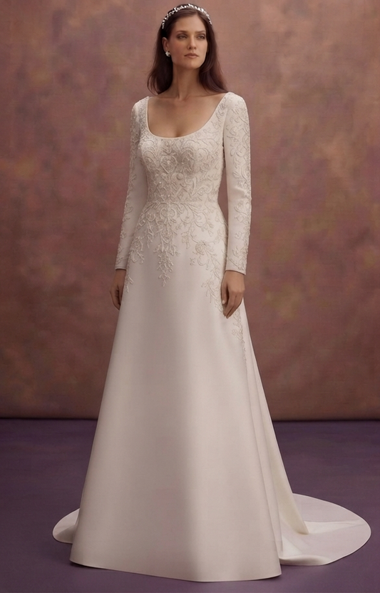 Scoop Neck Wedding Dresses with Minimalist Style