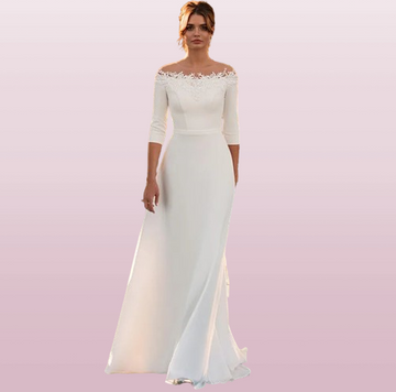 Abito da sposa a 3/4 maniche o-collo A-Line Appliques in raso civile abito da sposa civile per donne Robe de Mariee Simle Civil