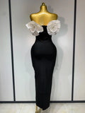 Women Sexy Off Shoulder Flower Diamonds Long Bodycon Bandage Dress Celebrity Elegant Evening Luxury Birthday Party Dresses