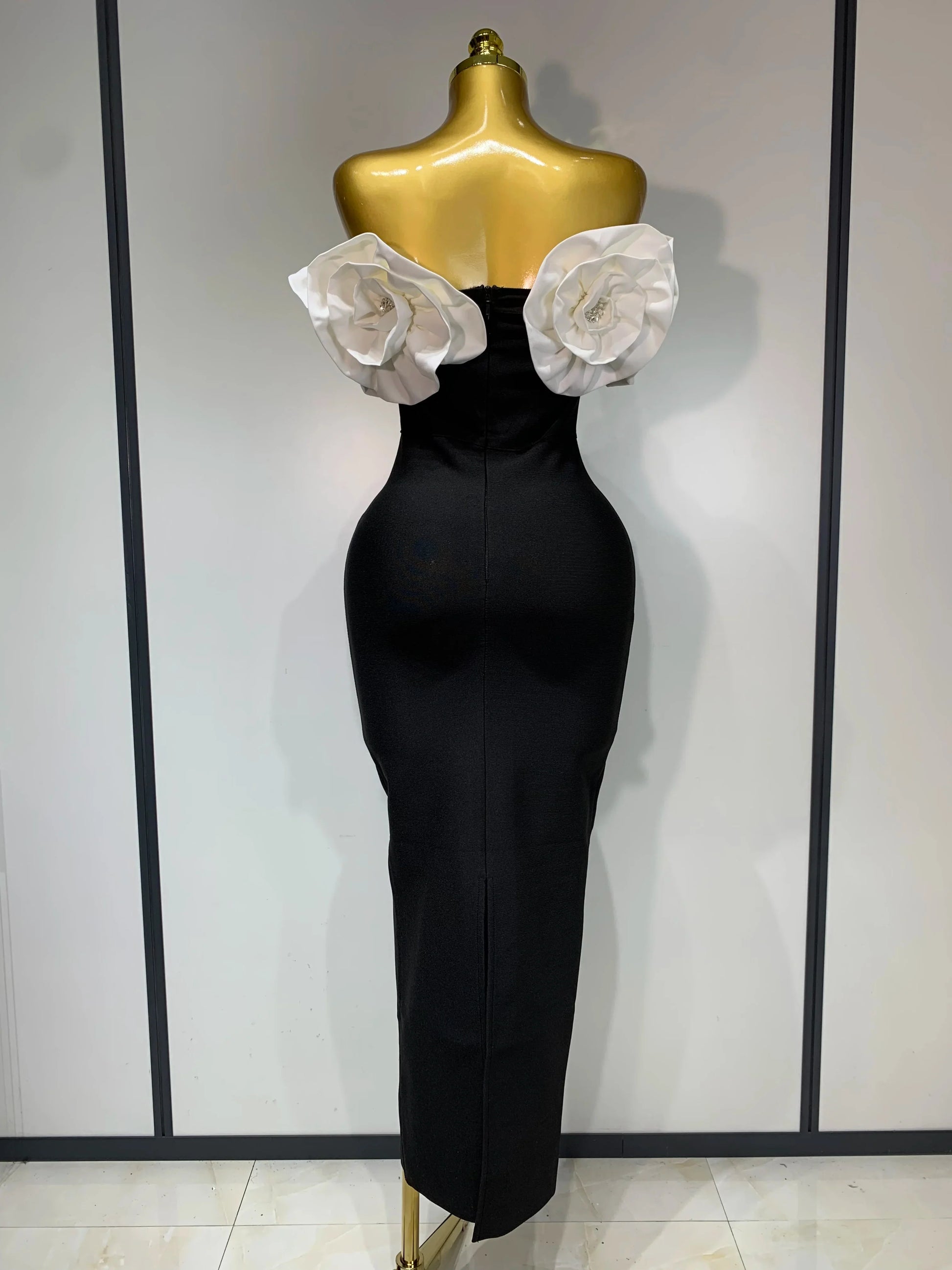 Women Sexy Off Shoulder Flower Diamonds Long Bodycon Bandage Dress Celebrity Elegant Evening Luxury Birthday Party Dresses