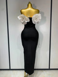 Women Sexy Off Shoulder Flower Diamonds Long Bodycon Bandage Dress Celebrity Elegant Evening Luxury Birthday Party Dresses