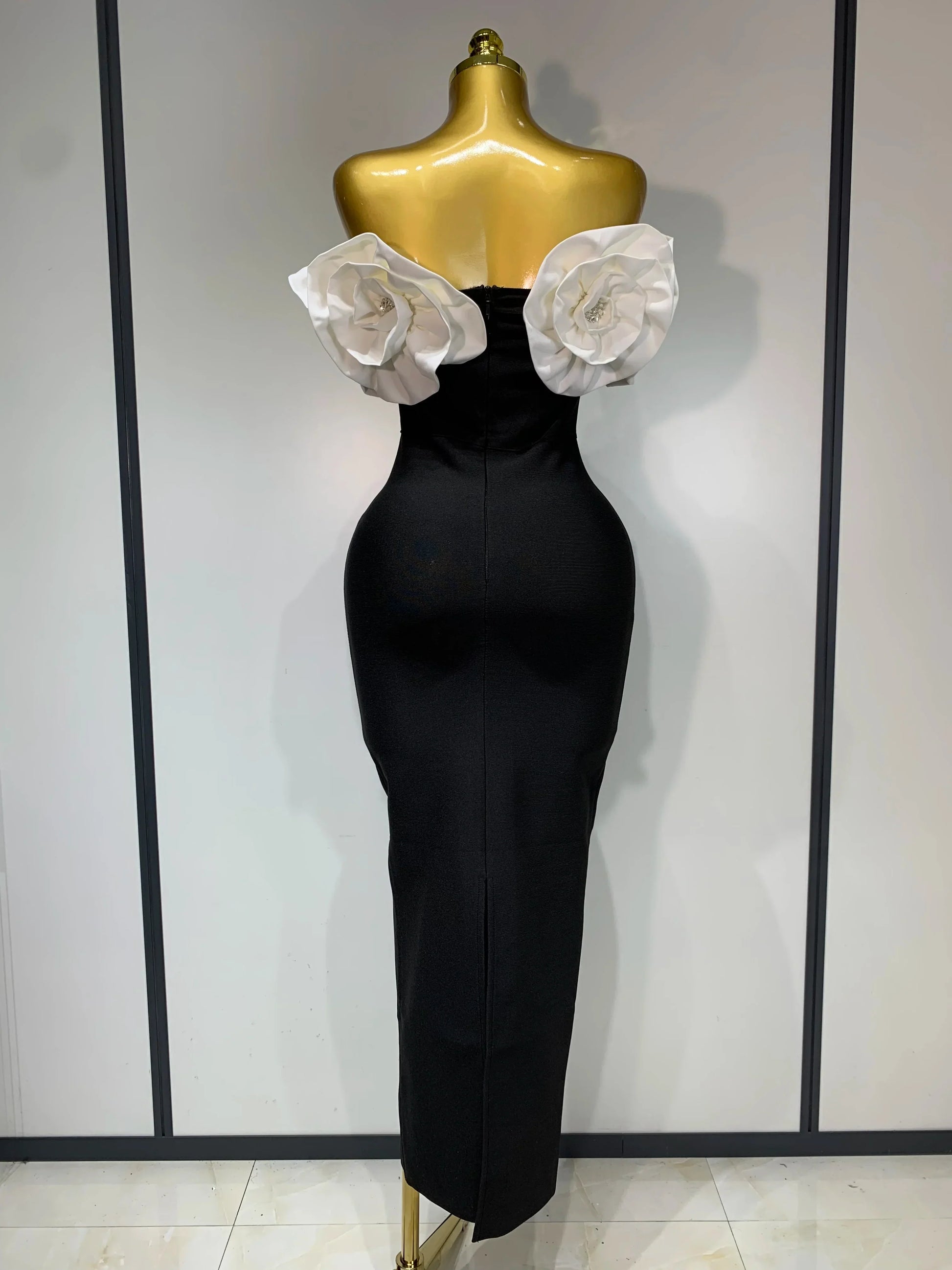 Women Sexy Off Shoulder Flower Diamonds Long Bodycon Bandage Dress Celebrity Elegant Evening Luxury Birthday Party Dresses