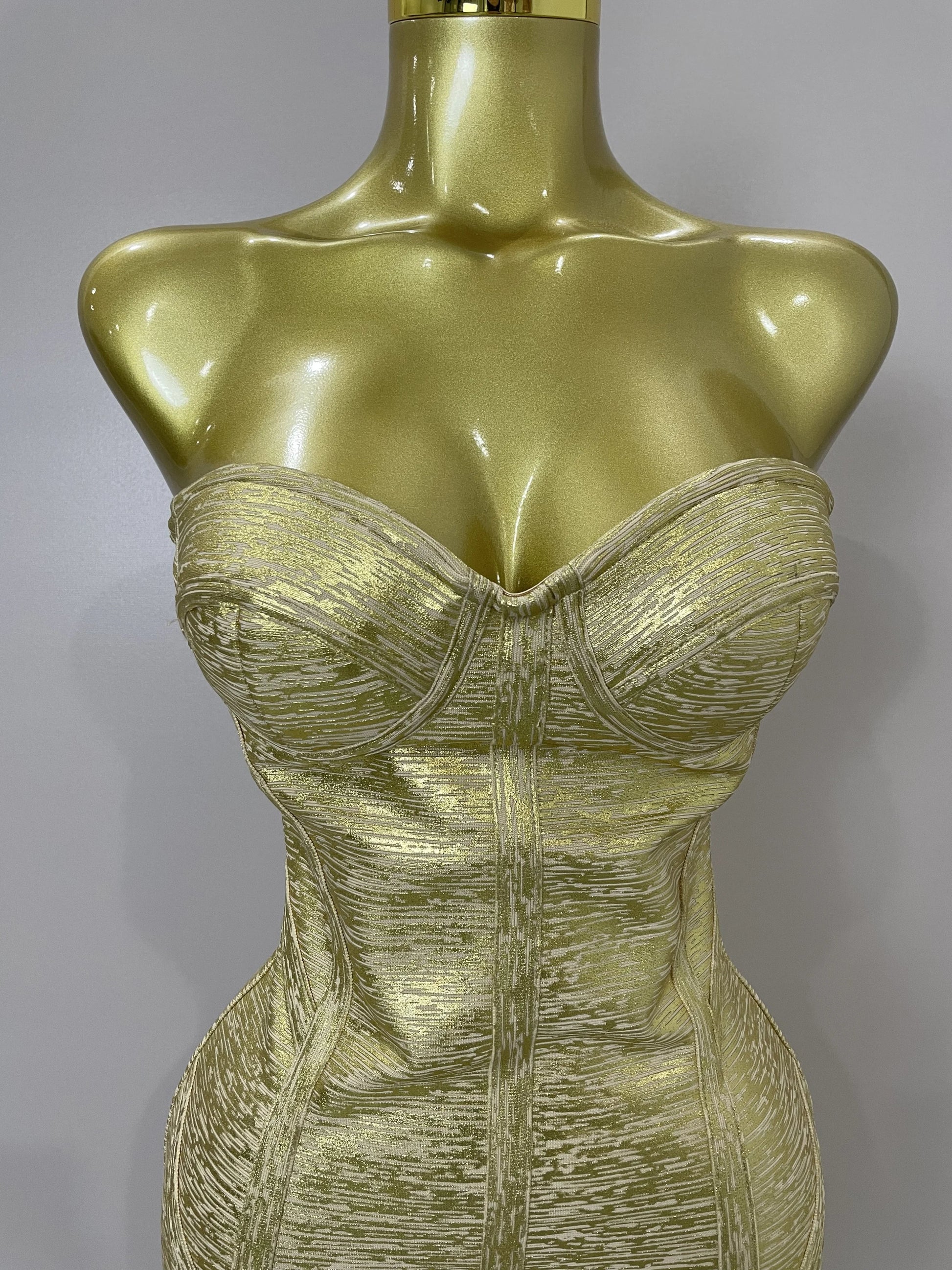 Sexy Strapless Gold Black Foil Color Bodycon Bandage Dress Women Fashion Celebrate Evening Party Luxury Birthday Dresses