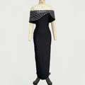 New Black Women Sexy Slash Meck Off the Shoulder Shinning Crystal Bodycon Long Bandage Dress Elegant Evening Party Dress