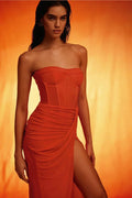 2023 Summer Women Sexy Strapless Bodycon Mid-calf Bodycon High Split Dress Fashion Wedding Mermaid Celebrate Party Dress