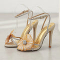 2025 Summer New brand Luxury Rhinestones Flowers Women Sandals Fashion Sequined Ankle Strap Stiletto High heels Female Shoes Gold
