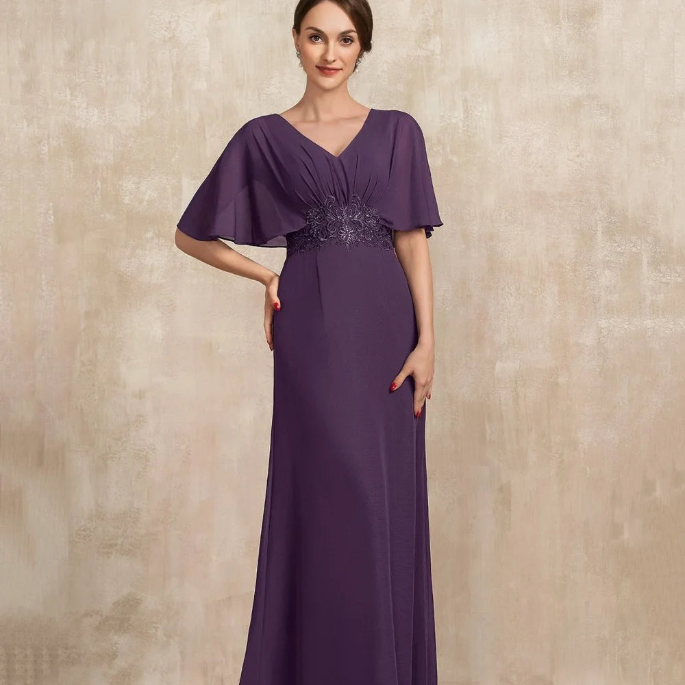 V Neck Customized Mother Dresses Formal Mermaid Bride Party Dress Lace Floor Length Occasion Gown Elegant robes invitée mariage