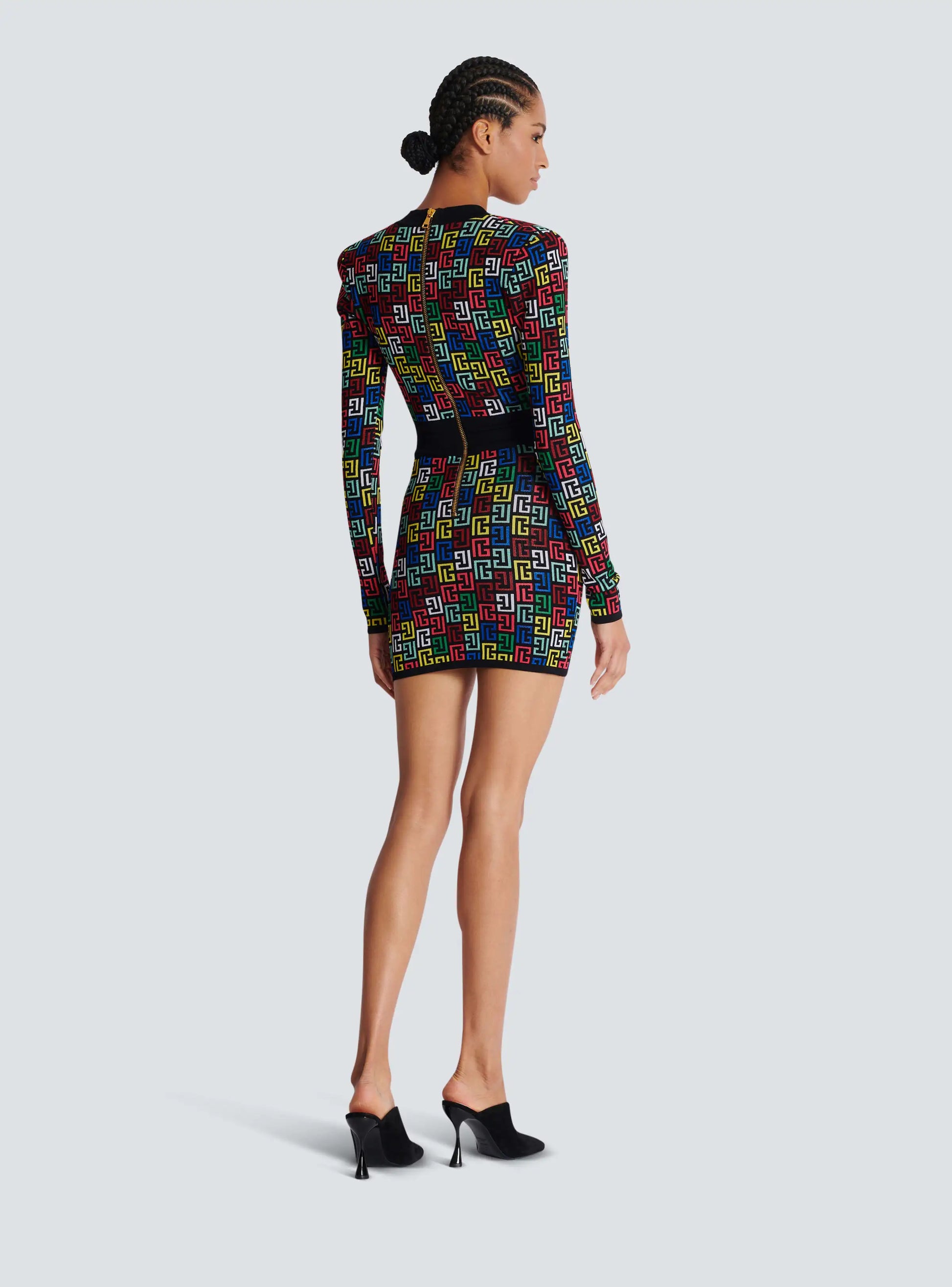 Women Long Sleeve Deep V-Neck Bodycon Mini Bandage Dress Jacquard Celebrate Evening Party Cocktail Dress Vestido