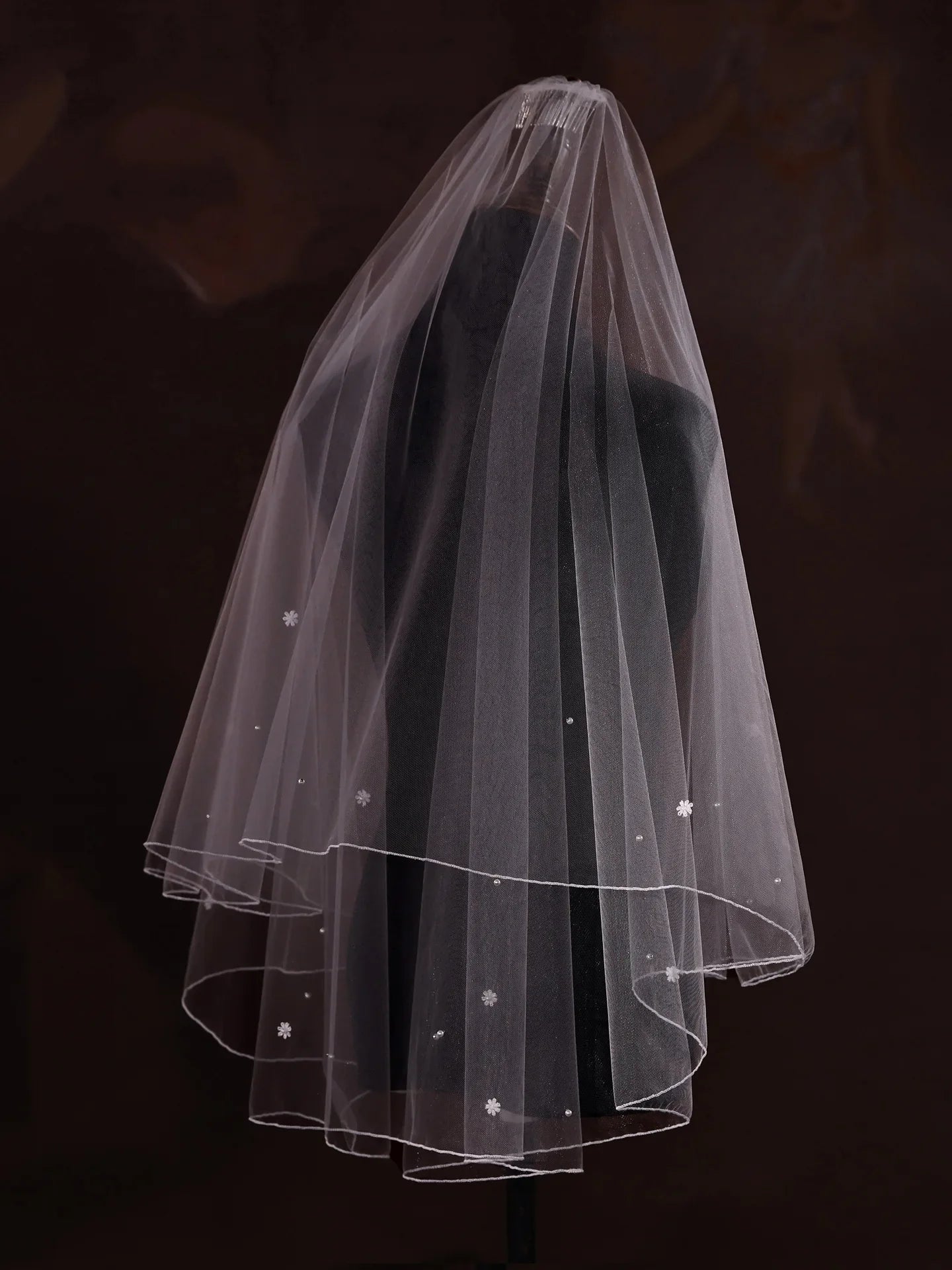 Flower Pearl Bridal Veil Short Wedding Veils For Brides Evening Dinner Party Dress Women Girl Gifts Hair Accessories Jewelry