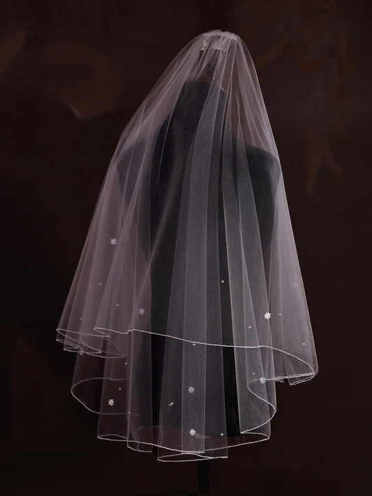 Flower Pearl Bridal Veil Short Wedding Veils For Brides Evening Dinner Party Dress Women Girl Gifts Hair Accessories Jewelry