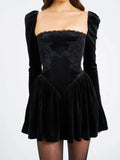 2024 Sexy Women's Christmas Dress Lace Square Collar Bubble Long Sleeve Slimming Bareback Drawstring pleated Mini Dress Vestidos