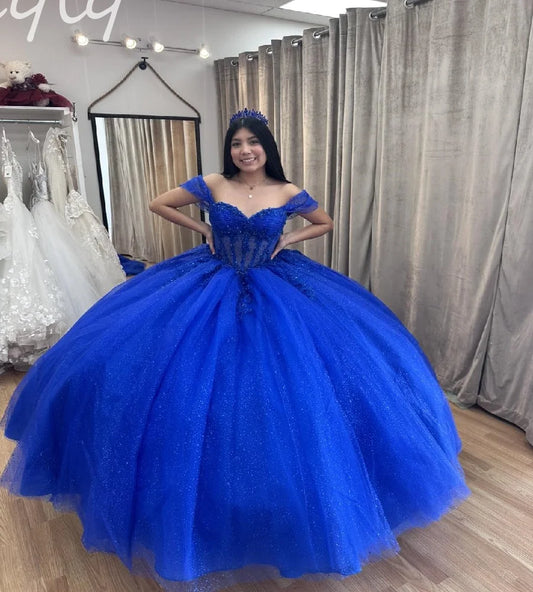 Elegant Royal Blue Quinceanera Dresses Masquerade Tiered Ruffles Lace Vestidos De 15 Años Corset Ball Gown Sweet 16Customized Blue