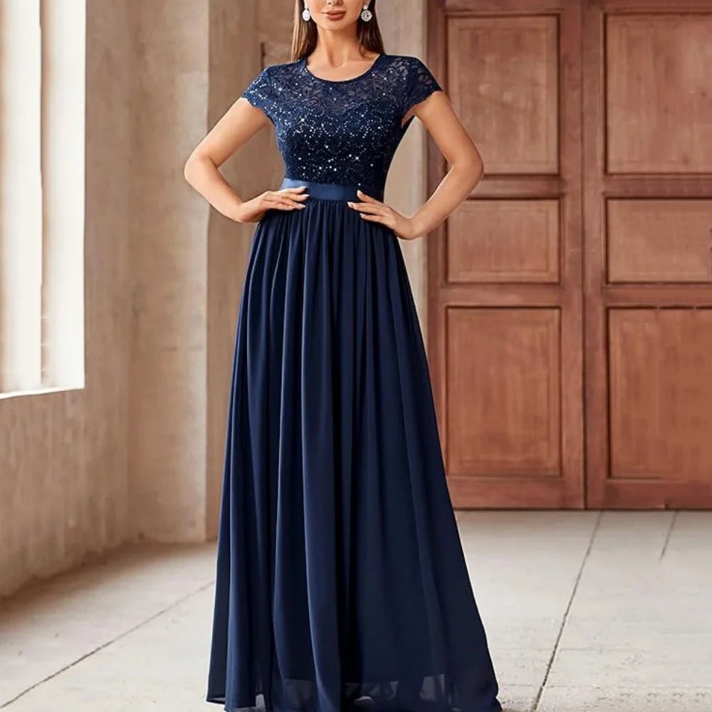 Mother Of The Bride Dress - Formal Custom Elegant Mother of Dresses O Neck Evening Gowns Sequined A Line Bride Party Dress Lace robes invitée mariage