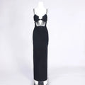 Arrival Black Color Women Sleeveless Sexy Strap Mesh Bodycon Bandage Long Dress Celebrate Birthday Party Evening Outfit black