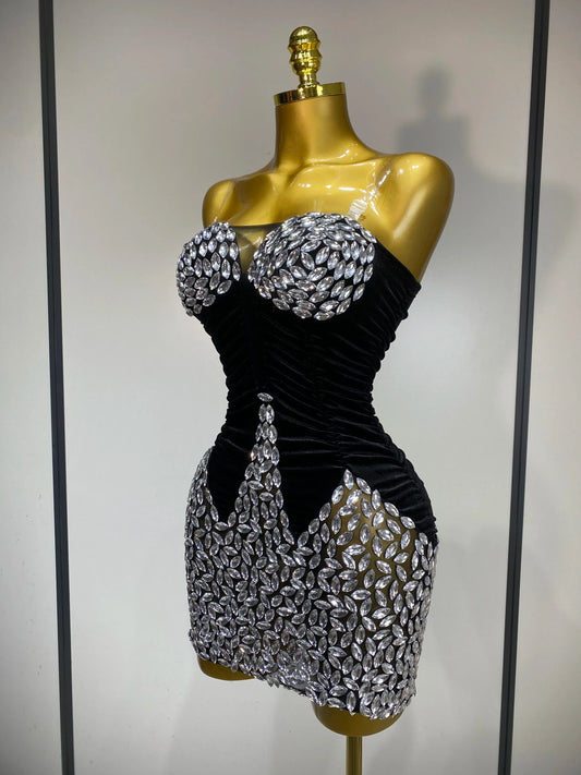 Women Sexy Bodycon Mini Dress Nightclub Elegant Evening Party Birthday Dress Celebrity Singer Shining Diamond Stage Costume