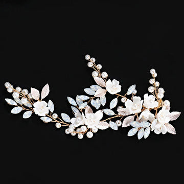 Porcelain Flower Hair Clip Pin Pearl Opal Hairpin Brides Women Vintage Gold Color Headpieces Wedding Accessories Bridal Jewelry