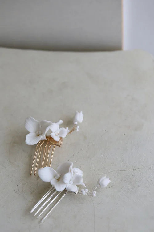 Porcelain Flower Hair Comb Pin Clip Gold Silver Color Head Piece Brides Bridesmaids Hairpin Wedding Accessories Bridal Jewelry