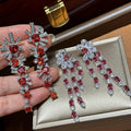 Vintage Red AAA Zircon Bridal Earrings Cubic Zirconia Wedding Earring For Women Brides Accessories Dinner Party Dress Jewelry
