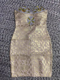 Black Silver Gold Foil Women Sexy Strapless Crystal Bodycon Mini Dress Rayon Bandage Fashion Nightclub Party Celebrate Dress