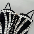 High Quality Women Sleeveless Sexy Strap Shinning Crystal Bodycon Mini Bandage Dress Lace Celebrate Nightclub Party Outfit
