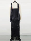 Elegant Women's Light Luxury Dress+Strapless Sleeveless Bodycon Patchwork Long Dress Cocktail Evening Party Vestidos