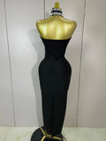 Women Sexy Backless Strapless Black Beading Long Bandage Bodycon Dress Celebrity Elegant Evening Luxury Birthday Dresses