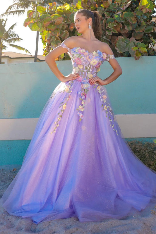 Spring Off Shoulder Ball Gown Vestido De Novia Flower Lace Evening Dress Baby Blue Corset Maxi Prom Dress