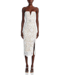 Arrival Women Sexy Strapless Lace Bodycon Mid-calf Dress Belt Fashion Birthday Party Celebrate Evening Cocktail Dress Ivory