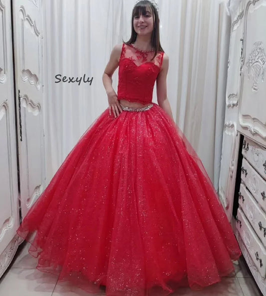 Shiny Red Quinceanera Dresses 2025 Elegant 2 in 1 Short Vestido De 15 Xv Anos Lace Birthday Dress A Line Prom Party Customized Red