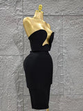 Women Sexy Strapless 2 Pieces Bodycon Rayon Bandage Midi Dress Nightclub Party Fashion Birthday Dress