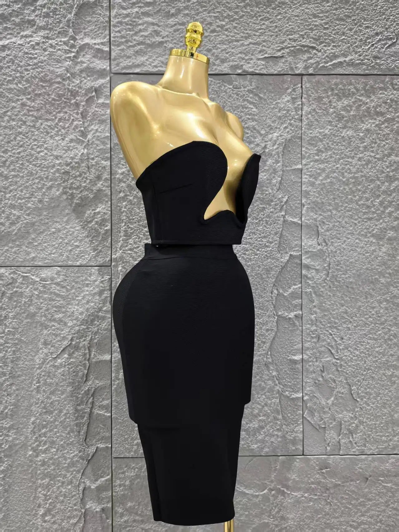 Women Sexy Strapless 2 Pieces Bodycon Rayon Bandage Midi Dress Nightclub Party Fashion Birthday Dress