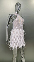 Gorgeous Feathers Beading High Slit Strapless Long Dress Woman Evening Dress Celebrity Birthday Party Outfit