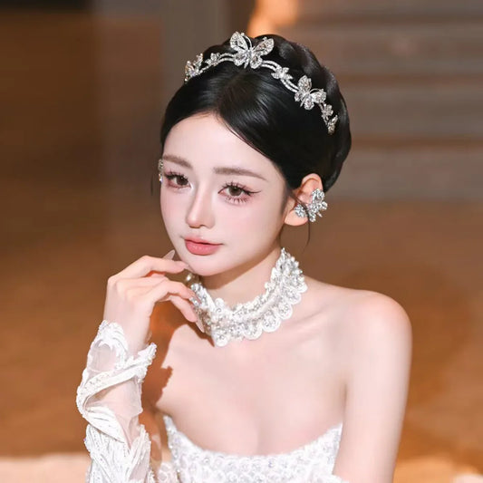 Crystal Rhinestones Headband Hairband Butterfly Headpiece For Bride Tiara Crown Headwear Bridal Jewelry Wedding Hair Accessories