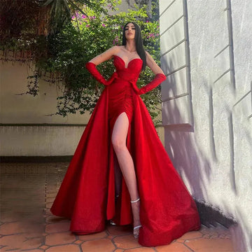 Wine Red Strapless Heart Neck Prom Dress Sleeveless Floor-Length Side Split Wedding Gown Elegant Vestidos De Fiesta As Picture