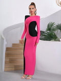 Elegant Women's Colorful Bandage Dress O-Neck Long Sleeve Bodycon Long Dress Celebrity Cocktail Evening Club Party Vestidos