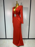 Women Sexy Deep V Neck Long Sleeves Maxi Dresses Celebrity Elegant Evening Party Luxury Birthday Wedding Guest Cocktail Gowns