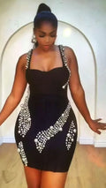 High Quality Women Sleevelss Sexy Square Collar Beading Bodycon Mini Bandage Dress Celebrate Nightclub Party Birthday Outfit Silver