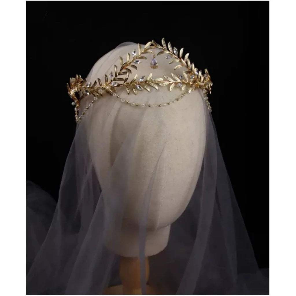 Vintage Gold Color Baroque Headband Tiara Brides Rhinestones Leaf Headpiece Headdress Wedding Accessories Bridal Hair Jewelry
