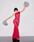 Red Color Women Sleeveless Sexy Mesh See Thorugh Bodycon Long Dress Celebrate Nightclub Party Birthday Outfit Vestido Red